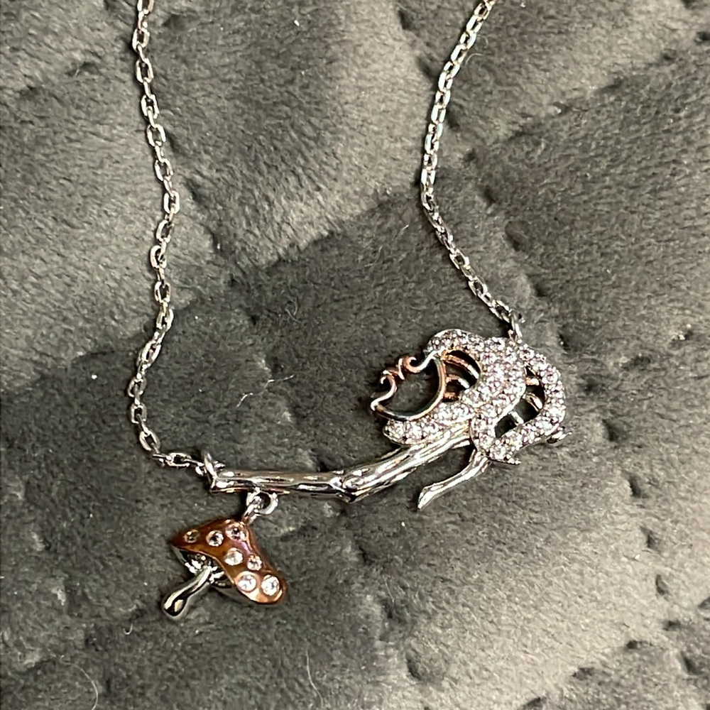 Disney enchanted necklace with diamond mushroom charm